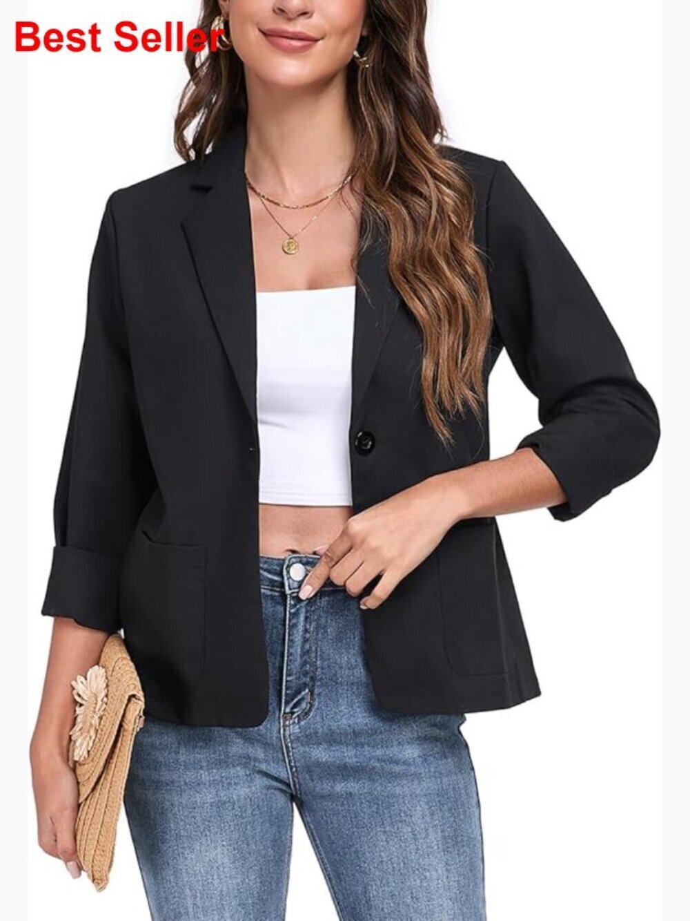 Linen Blazer Long Sleeve Lightweight Work Office Jacket Casual Summer